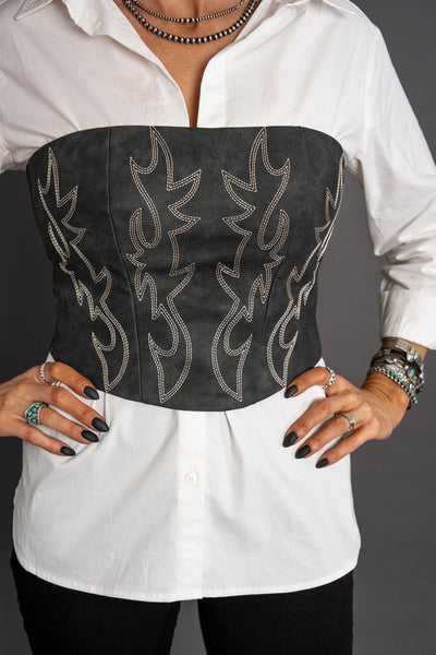 Cowgirl Stitched Corset Top - Black