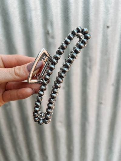 Square Navajo Pearl Claw Clip - Silver