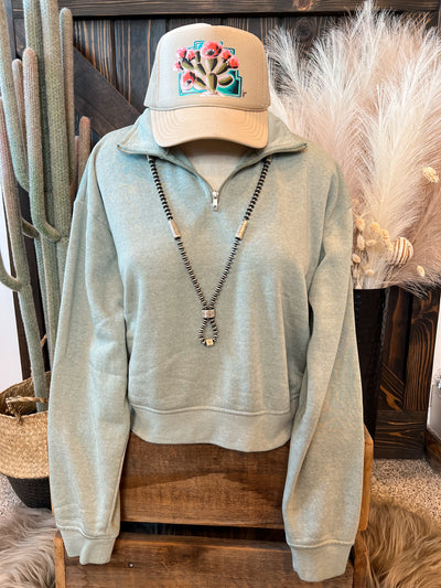 Bryan 1/4 Zip Sweatshirt - Sage Green