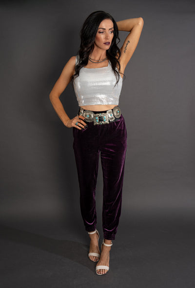 Victoria Velvet Joggers - Plum Purple