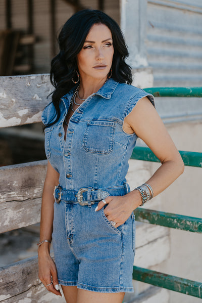 Denim Darlene Buckle Romper