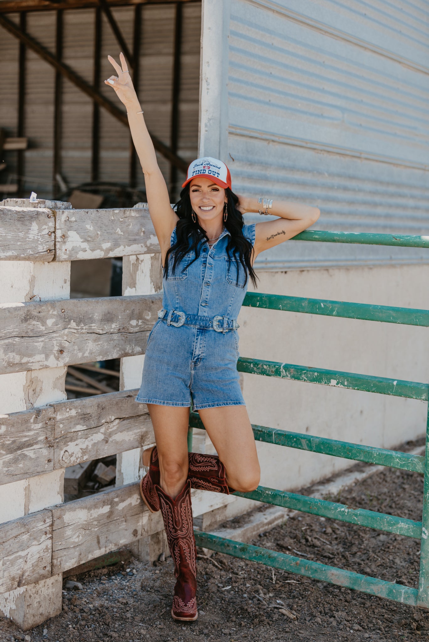 Denim Darlene Buckle Romper