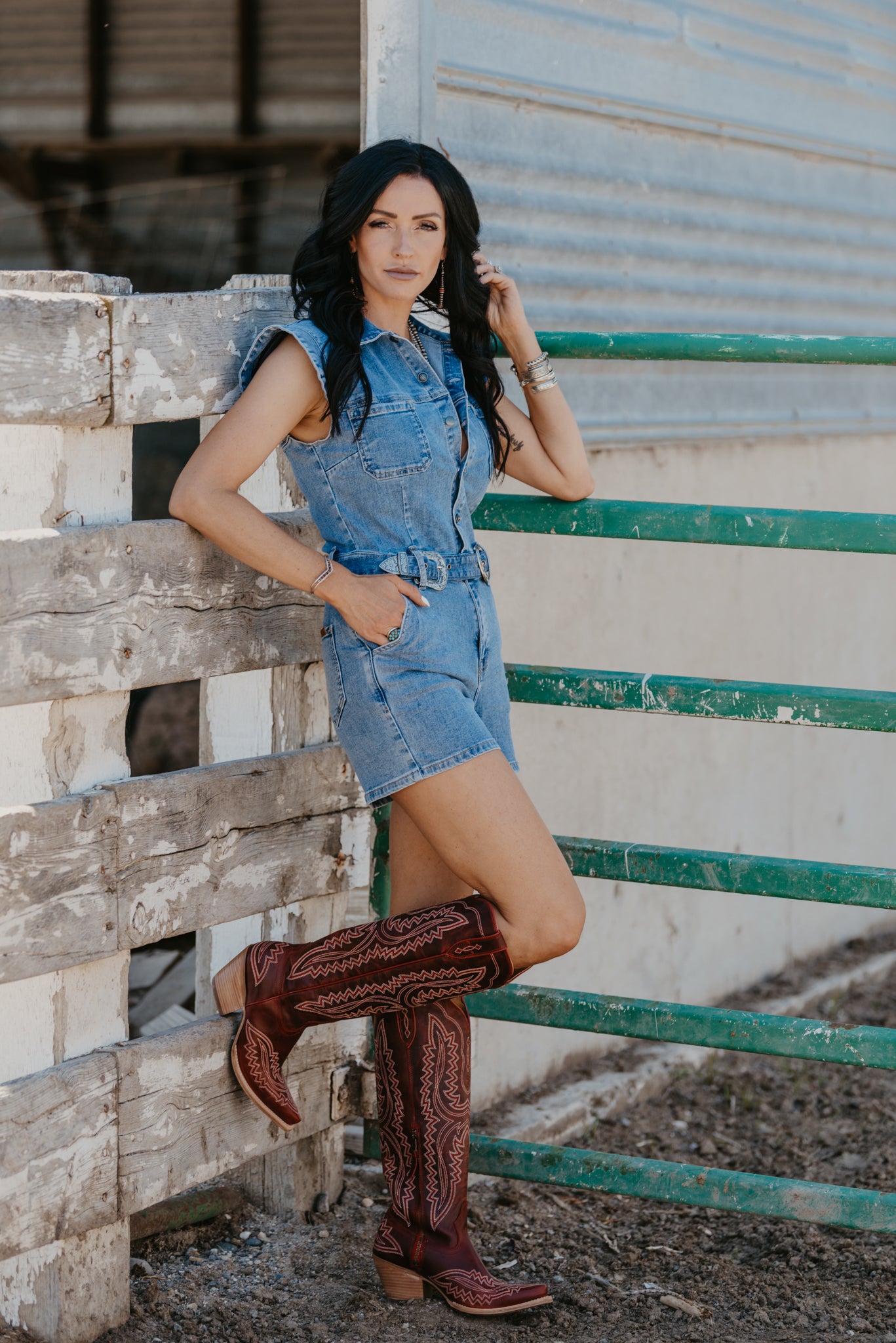 Denim Darlene Buckle Romper