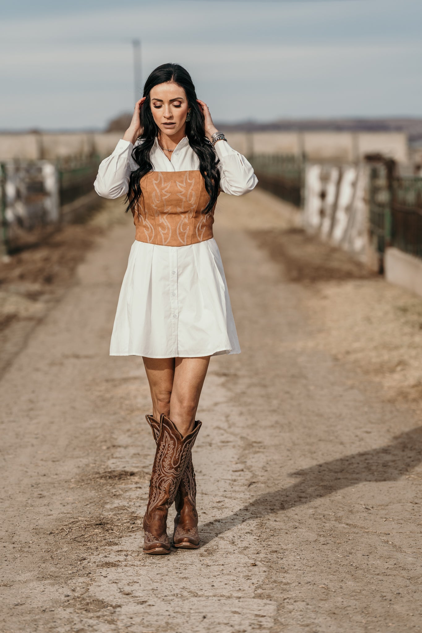 Cowgirl Stitched Corset Top - Tan