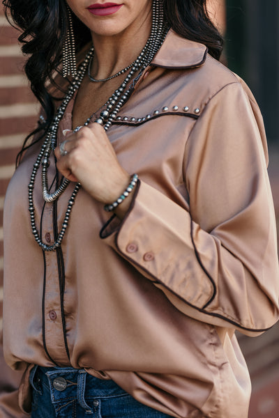 The Halsey Studded Blouse - Tan