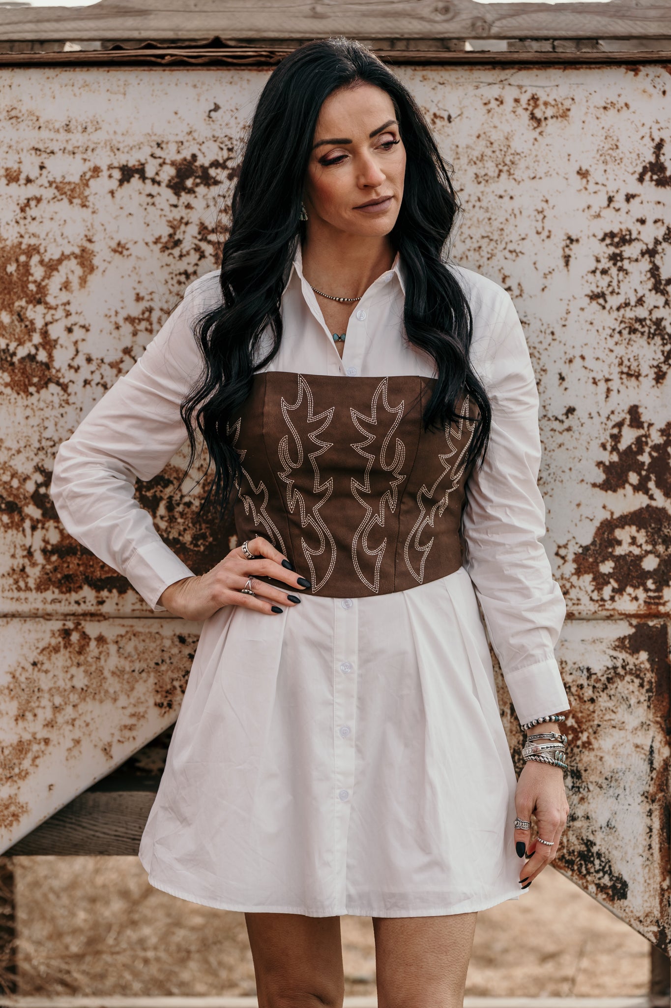 Cowgirl Stitched Corset Top - Brown