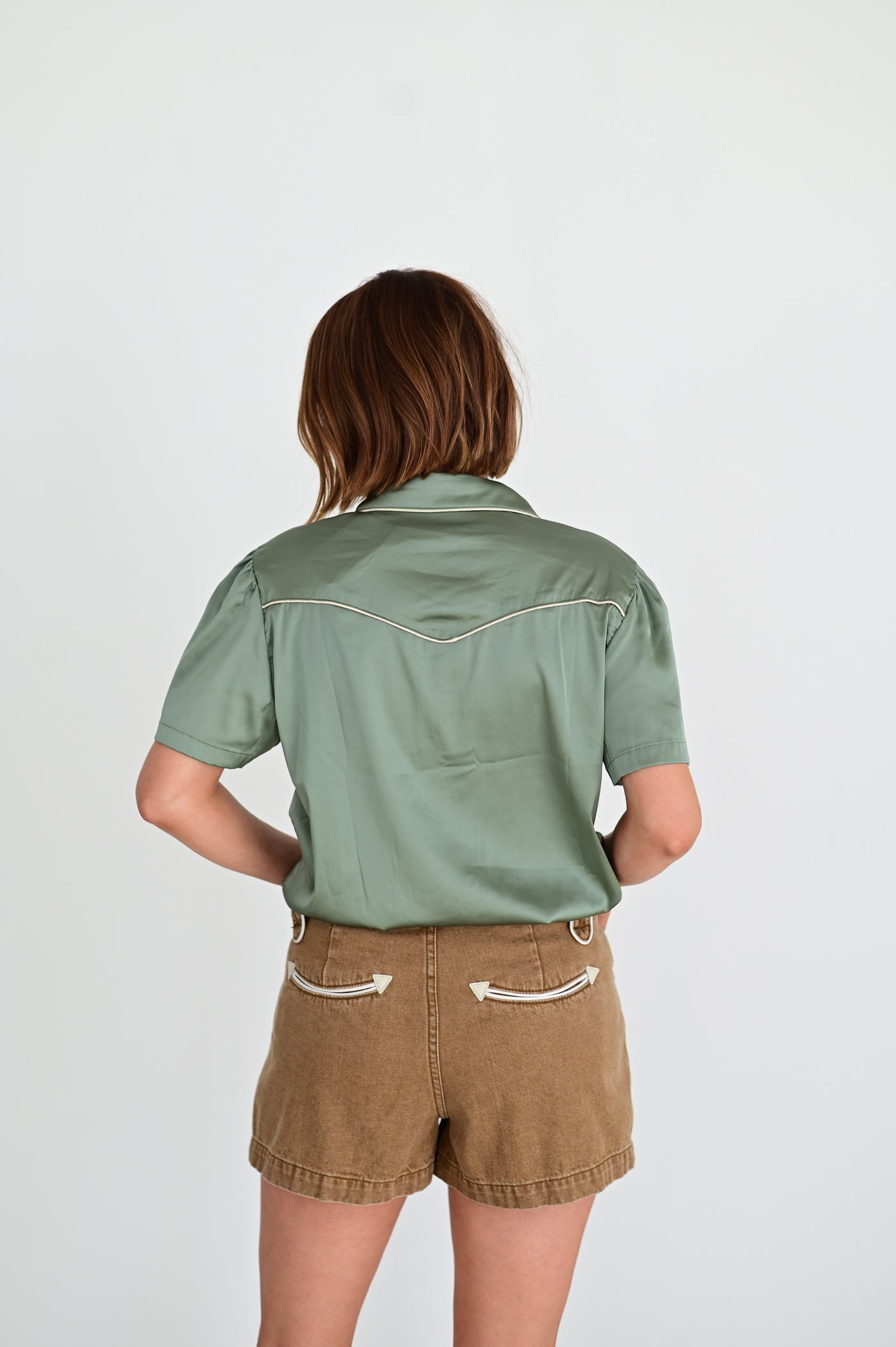 Deep Satin Blouse - Sage