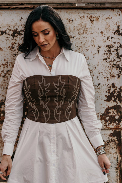 Cowgirl Stitched Corset Top - Brown