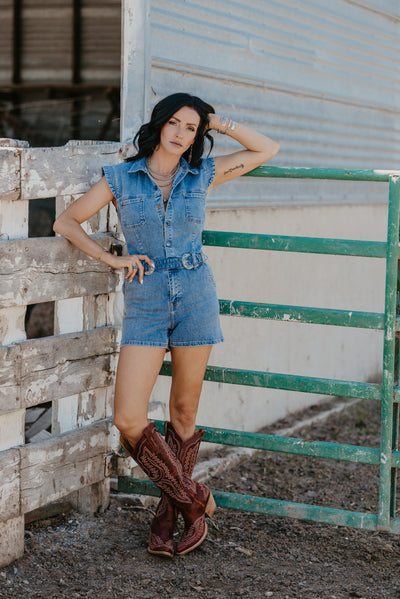 Denim Darlene Buckle Romper