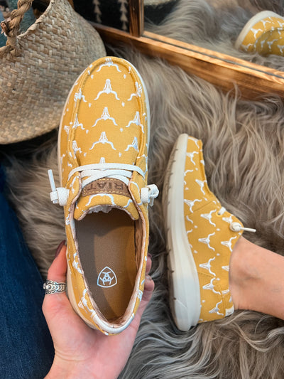 The Hilo Doodle Sneaker by Ariat - Mustard Steer Heads