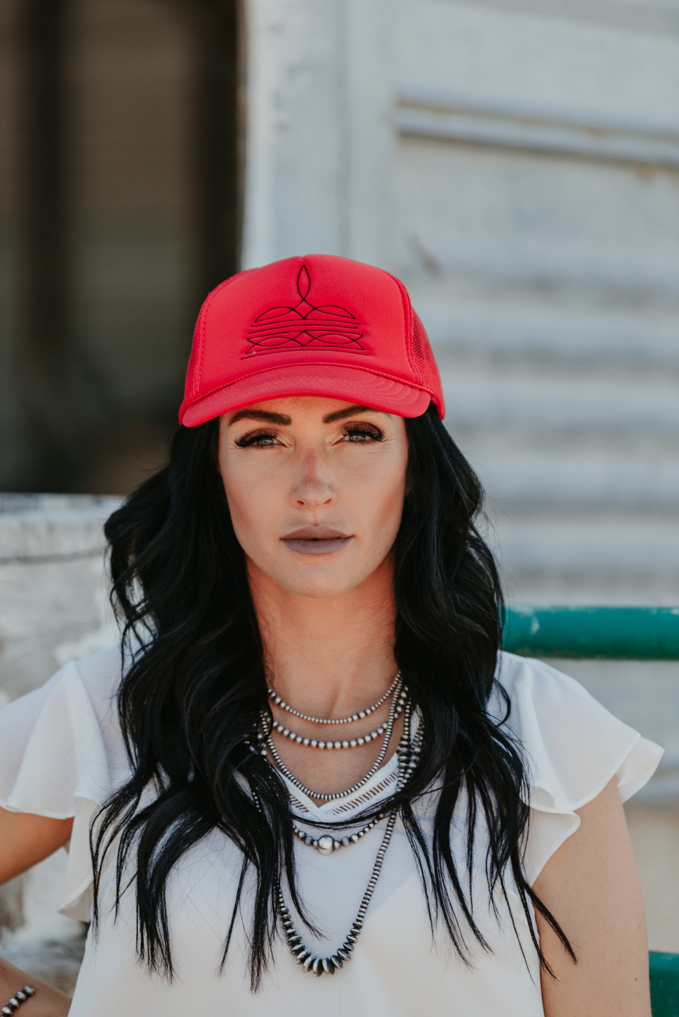 Boot Stitch Trucker Hat - Red/Black