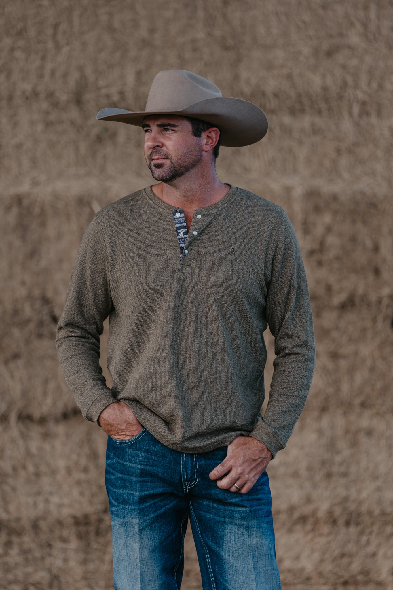 Men's Thermal Henley Long Sleeve - Olive