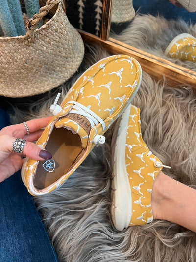 The Hilo Doodle Sneaker by Ariat - Mustard Steer Heads