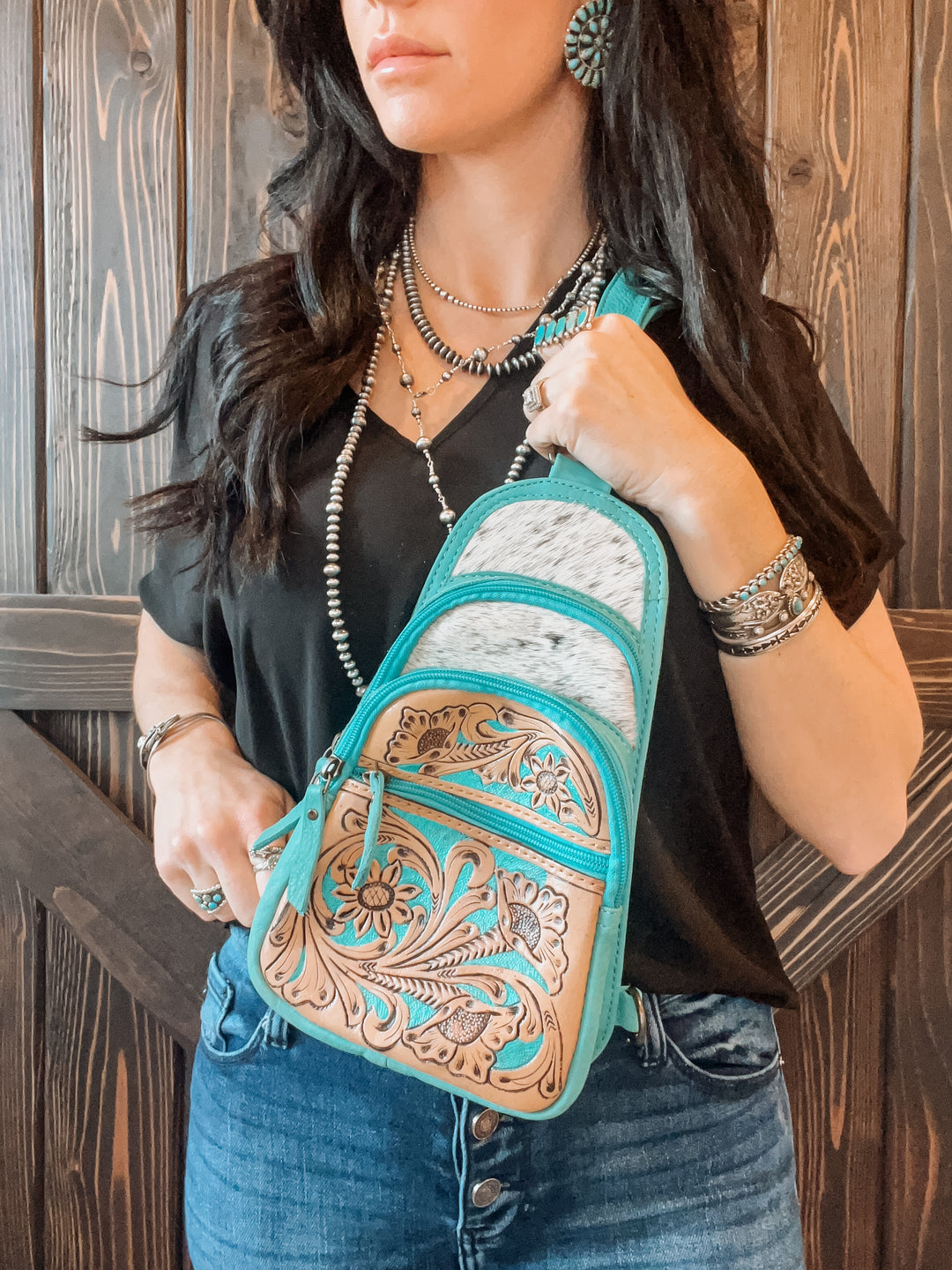 Turquoise Cowhide Bum Bag Option 2 Triangle T Boutique