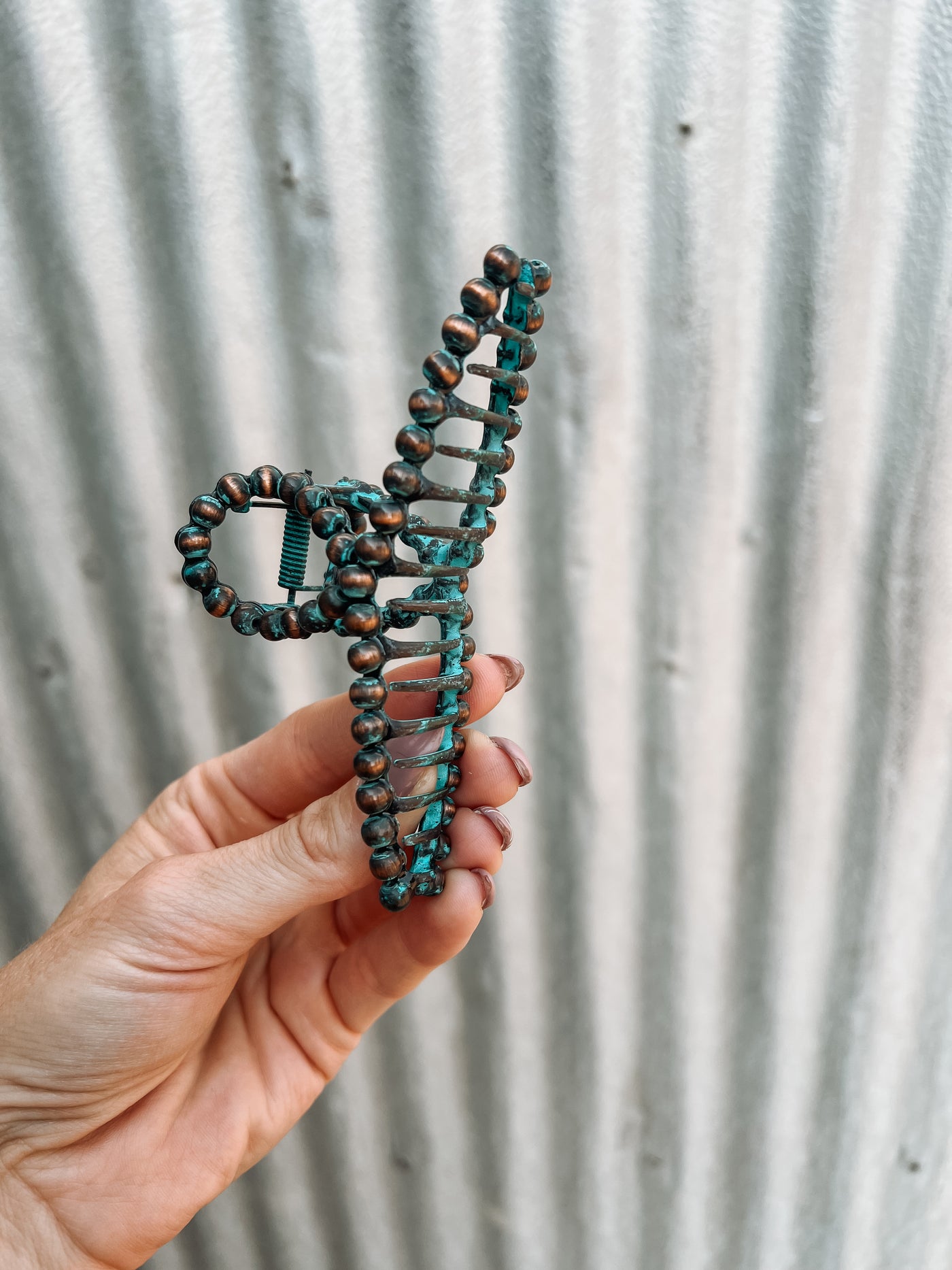 Navajo Pearl Claw Clip - Patina Copper