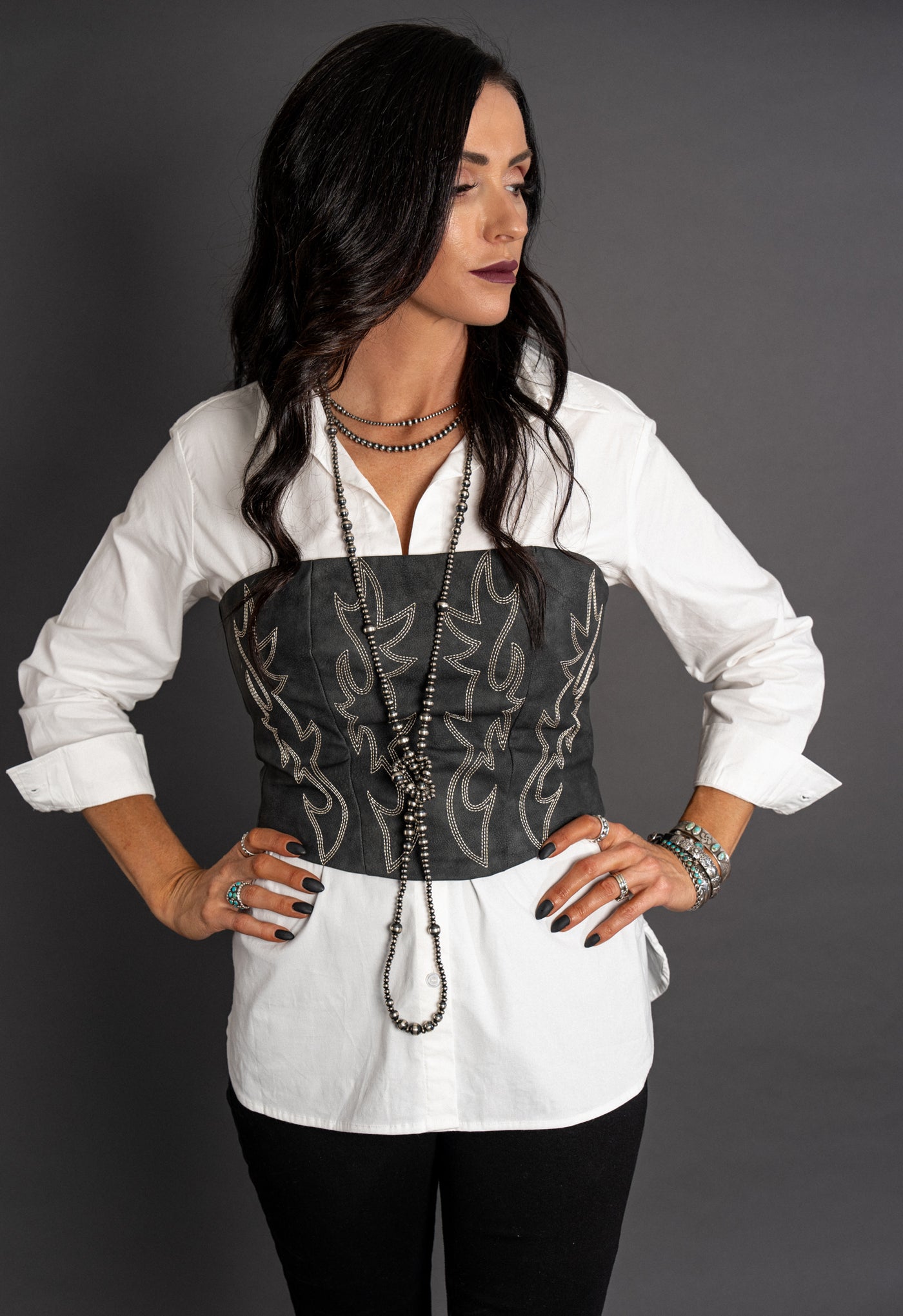 Cowgirl Stitched Corset Top - Black