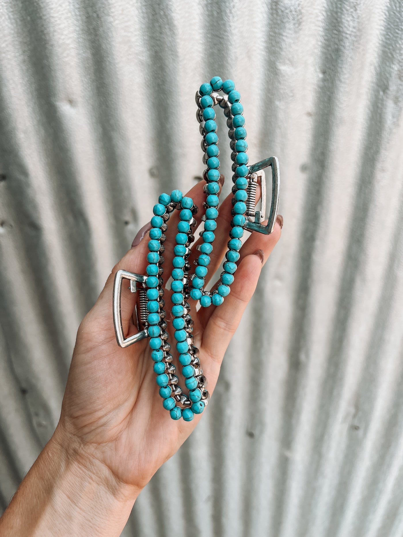 Square Navajo Pearl Claw Clip - Turquoise