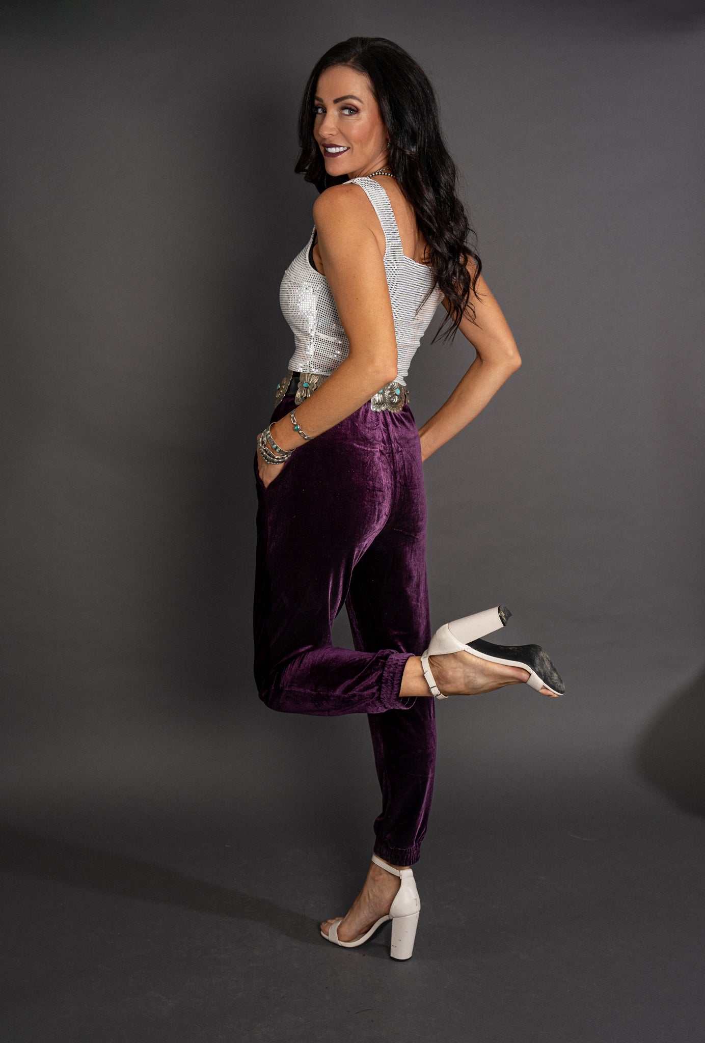 Victoria Velvet Joggers - Plum Purple