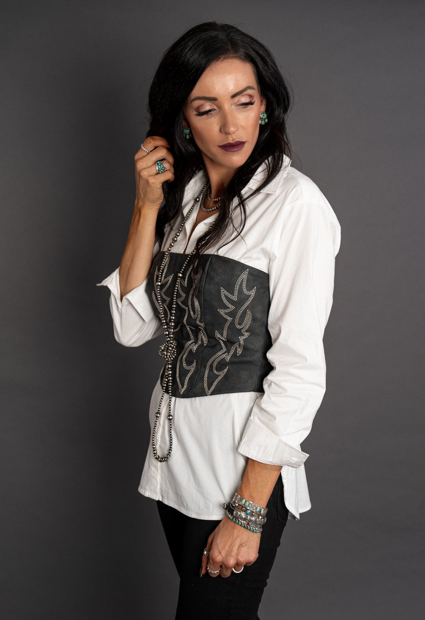 Cowgirl Stitched Corset Top - Black