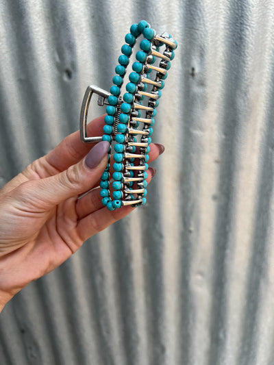 Square Navajo Pearl Claw Clip - Turquoise