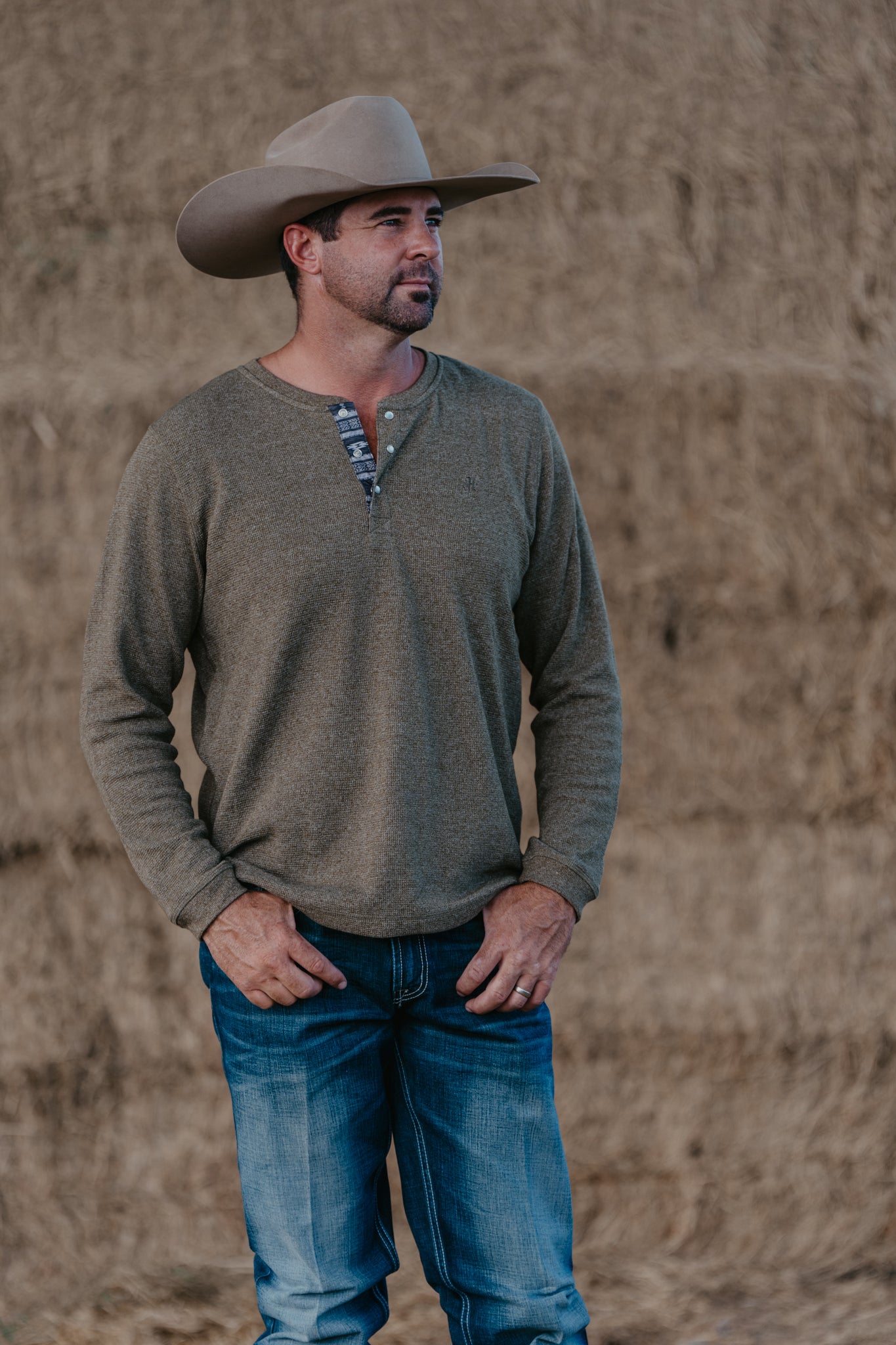 Men's Thermal Henley Long Sleeve - Olive