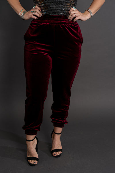 Victoria Velvet Joggers - Burgundy