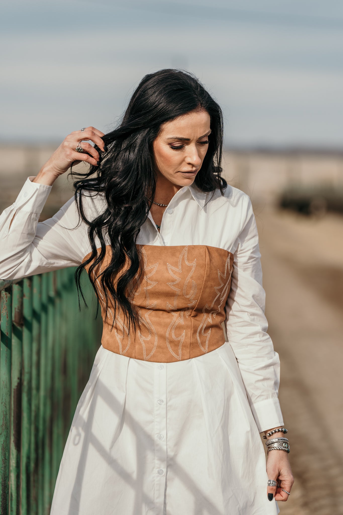 Cowgirl Stitched Corset Top - Tan