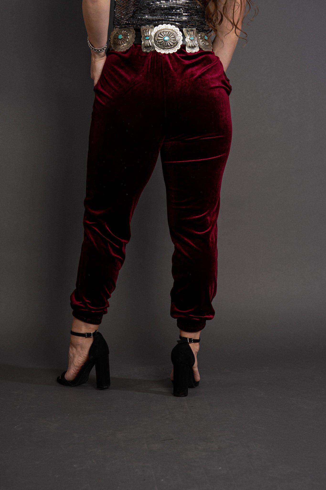 Victoria Velvet Joggers - Burgundy