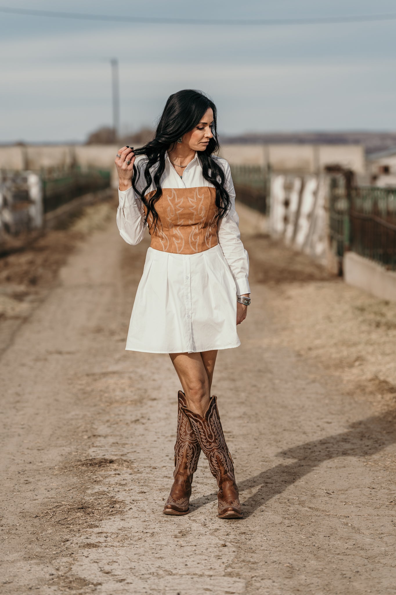 Cowgirl Stitched Corset Top - Tan