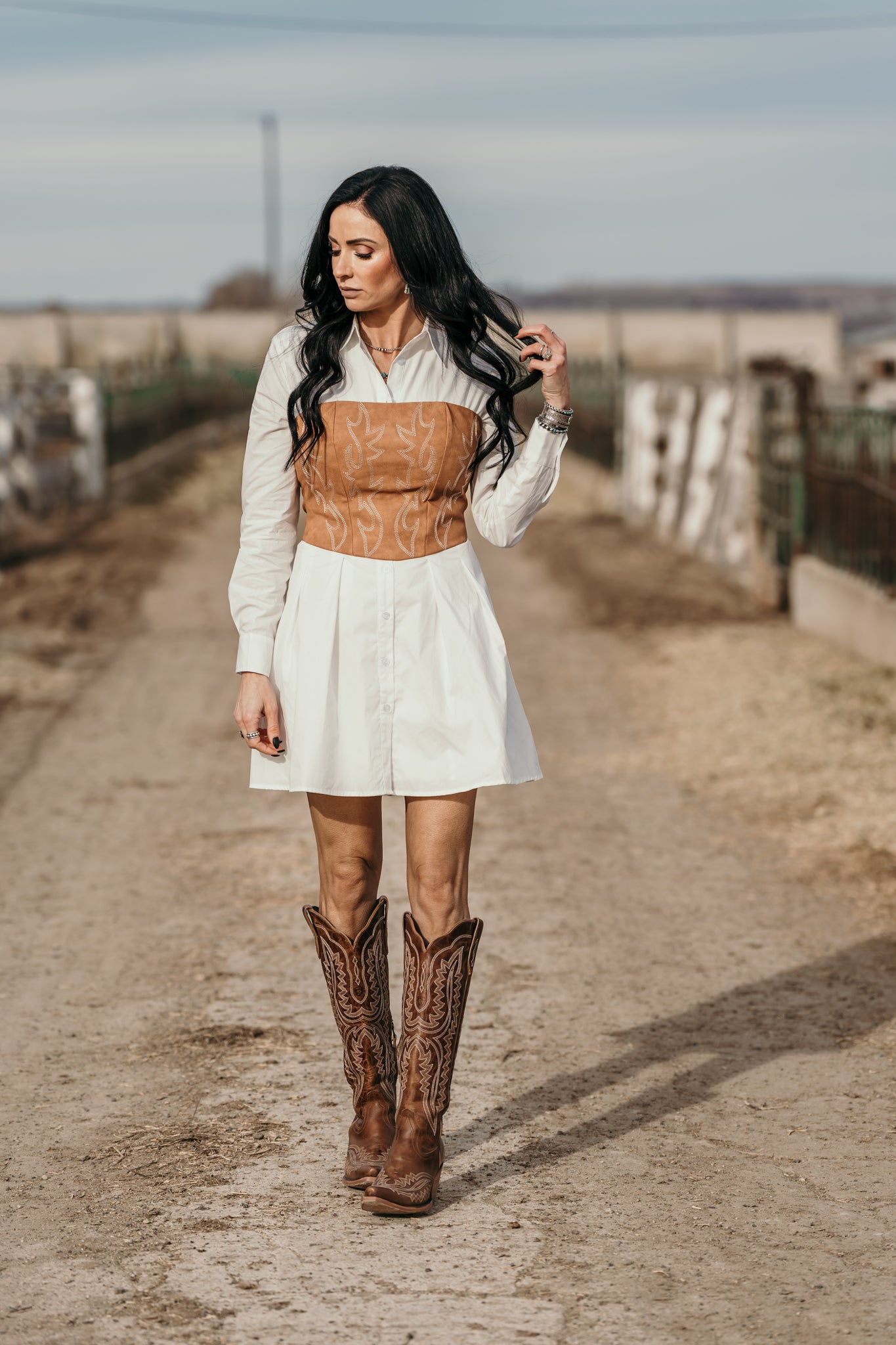 Cowgirl Stitched Corset Top - Tan