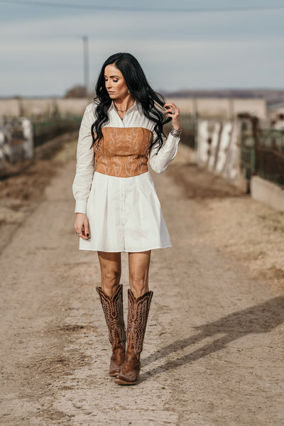 Cowgirl Stitched Corset Top - Tan