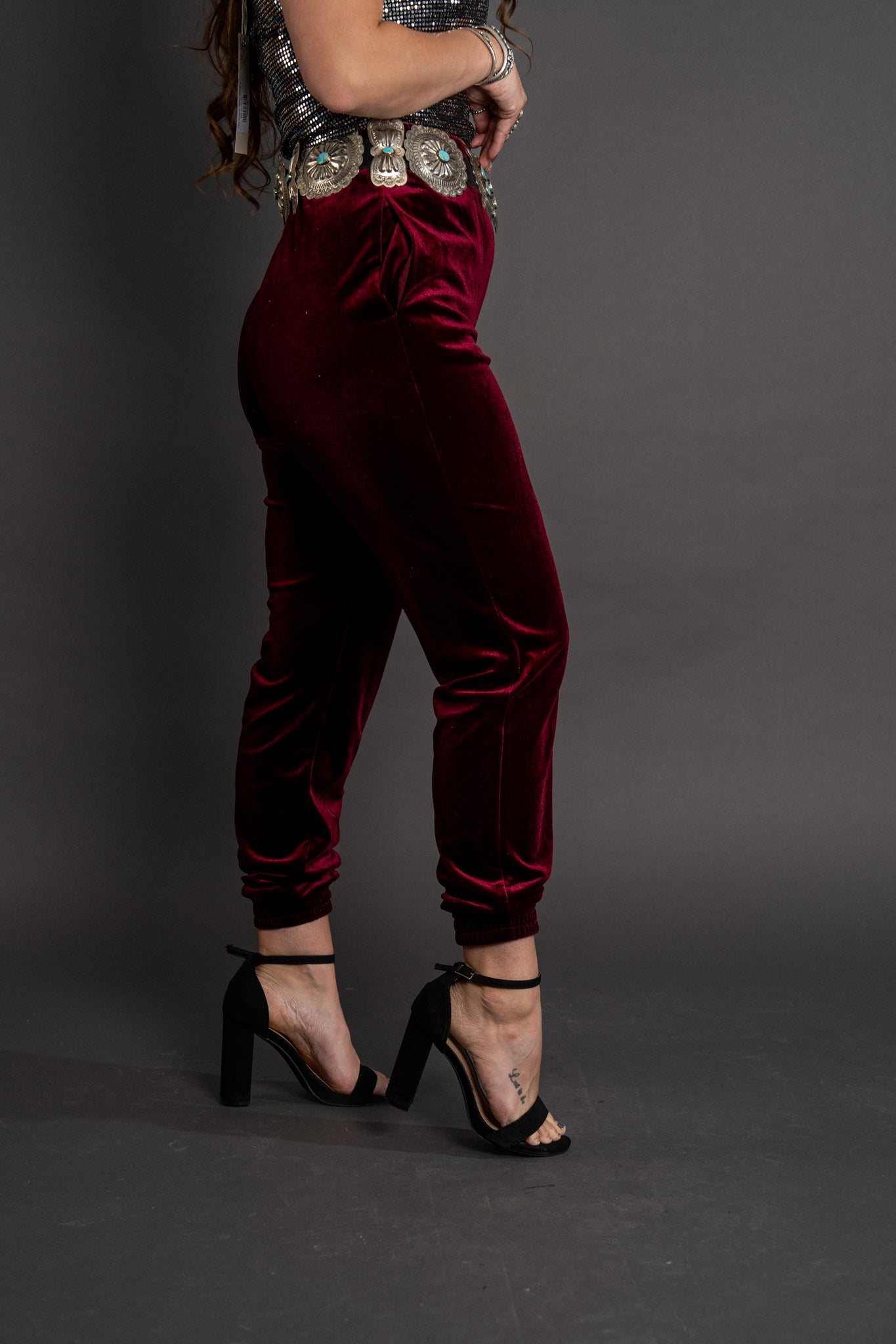 Victoria Velvet Joggers - Burgundy