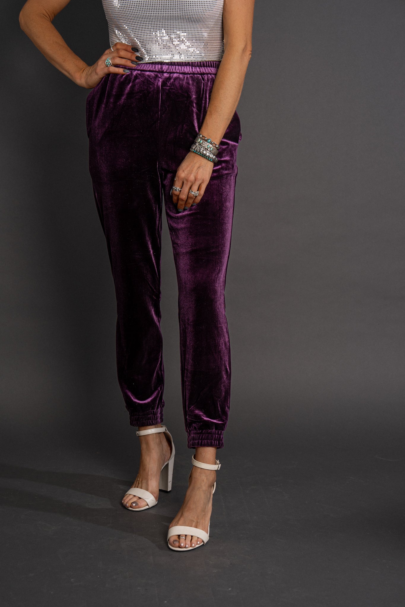 Victoria Velvet Joggers - Plum Purple