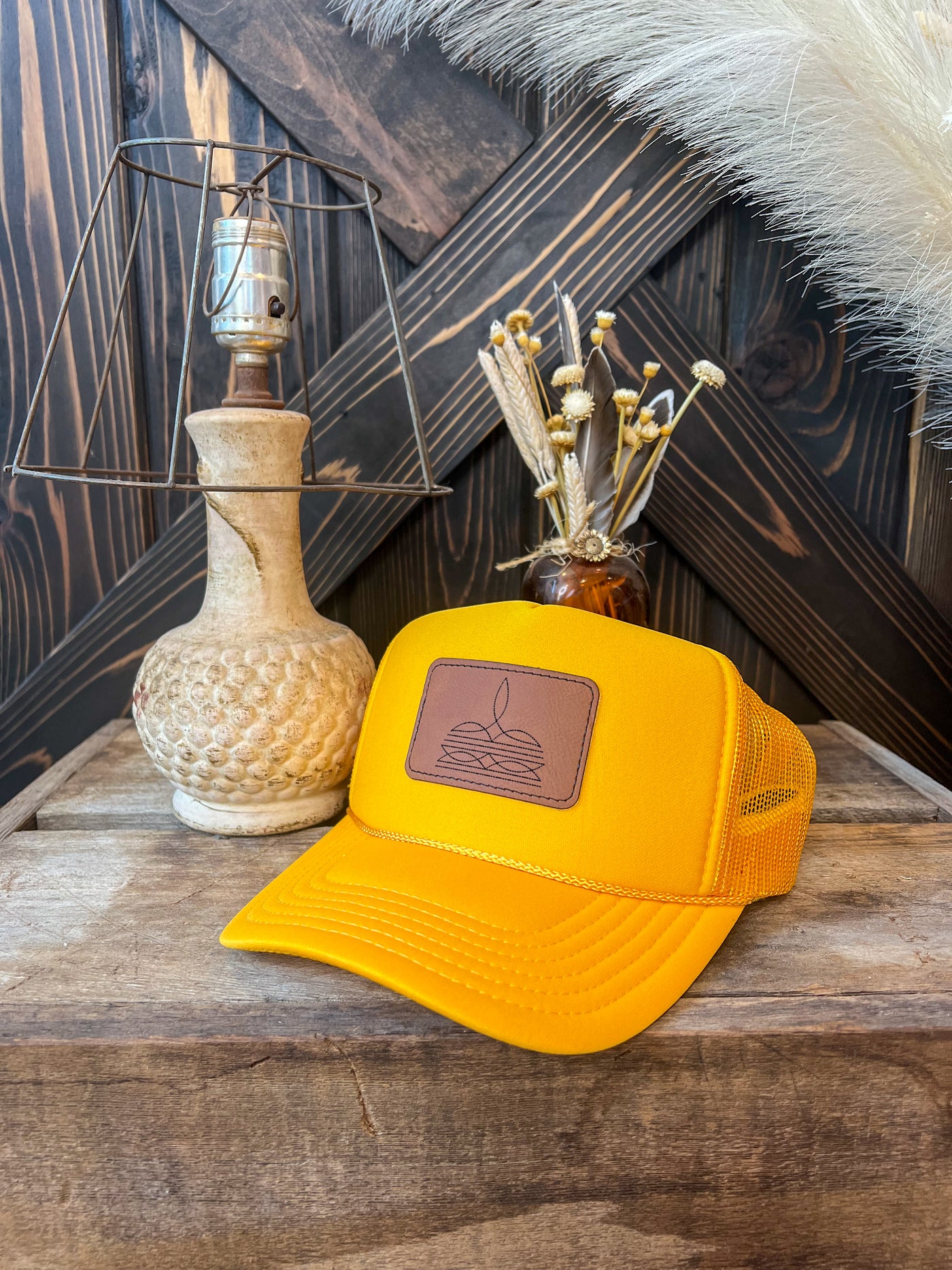 Boot Stitch Patch Trucker Hat - Mustard