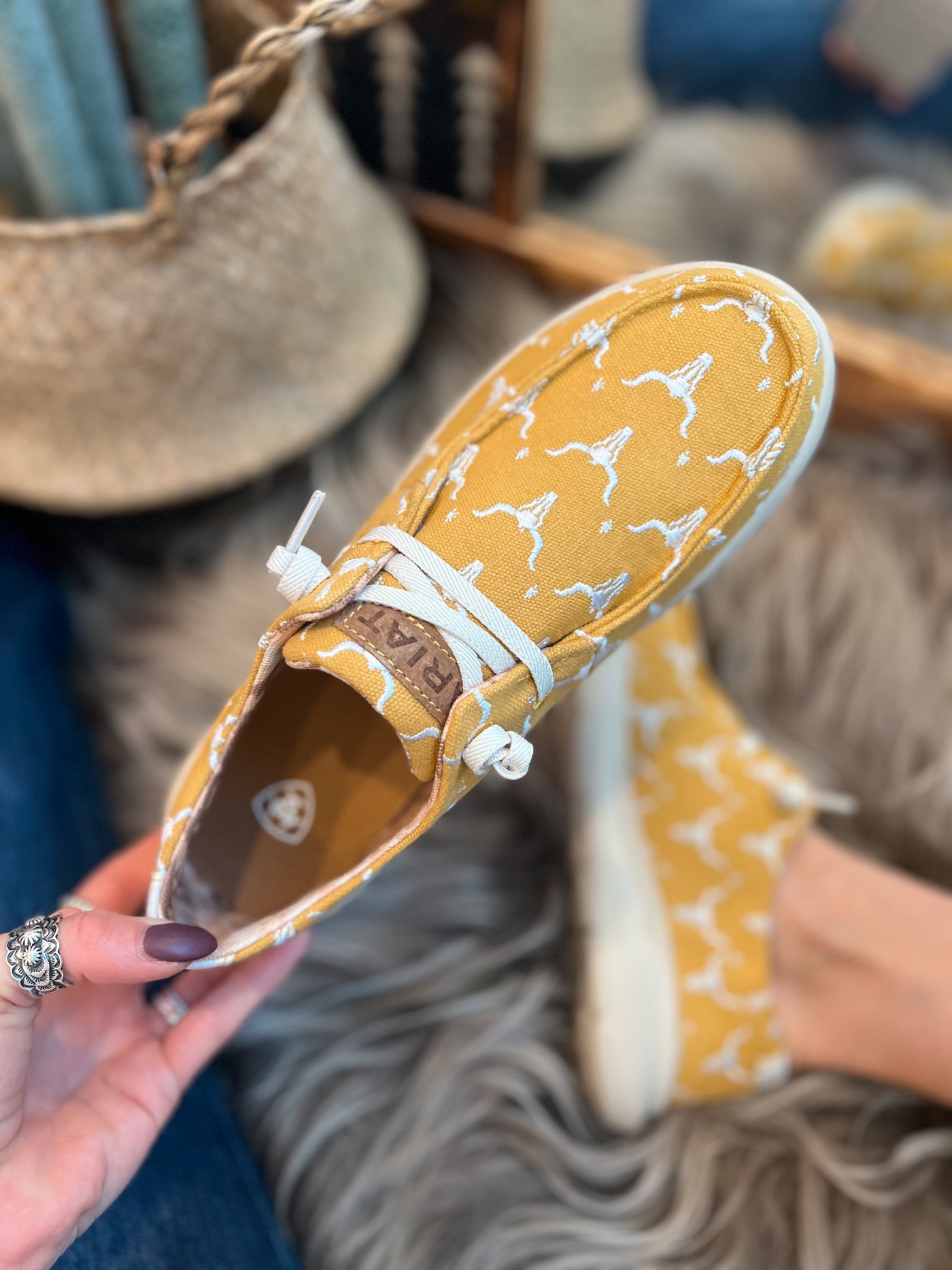 The Hilo Doodle Sneaker by Ariat - Mustard Steer Heads