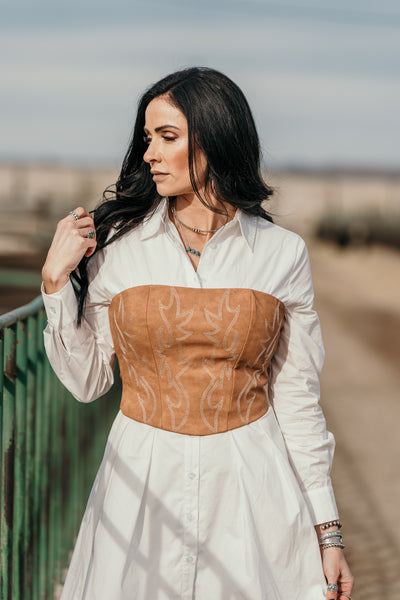 Cowgirl Stitched Corset Top - Tan