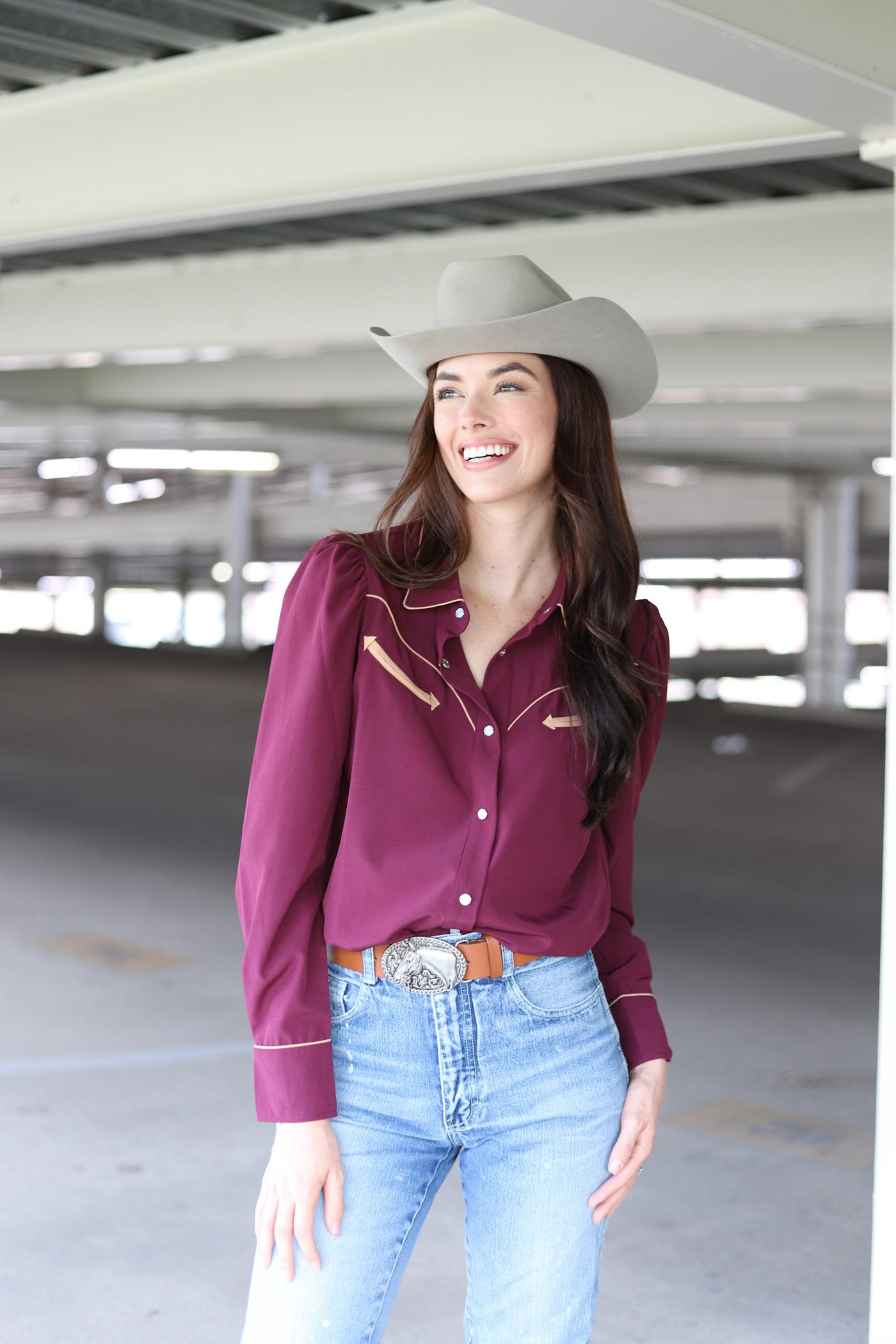 Western Satin Dreams Blouse - Wine