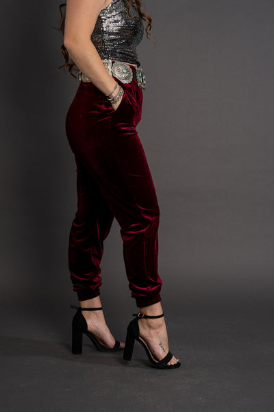 Victoria Velvet Joggers - Burgundy