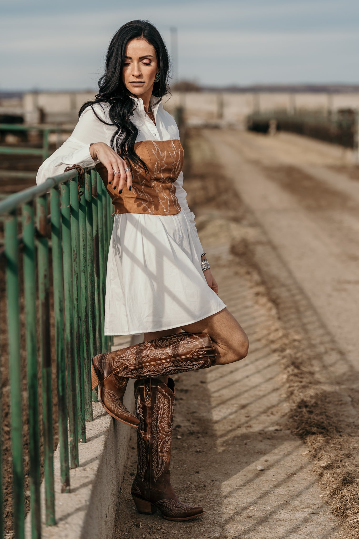 Cowgirl Stitched Corset Top - Tan