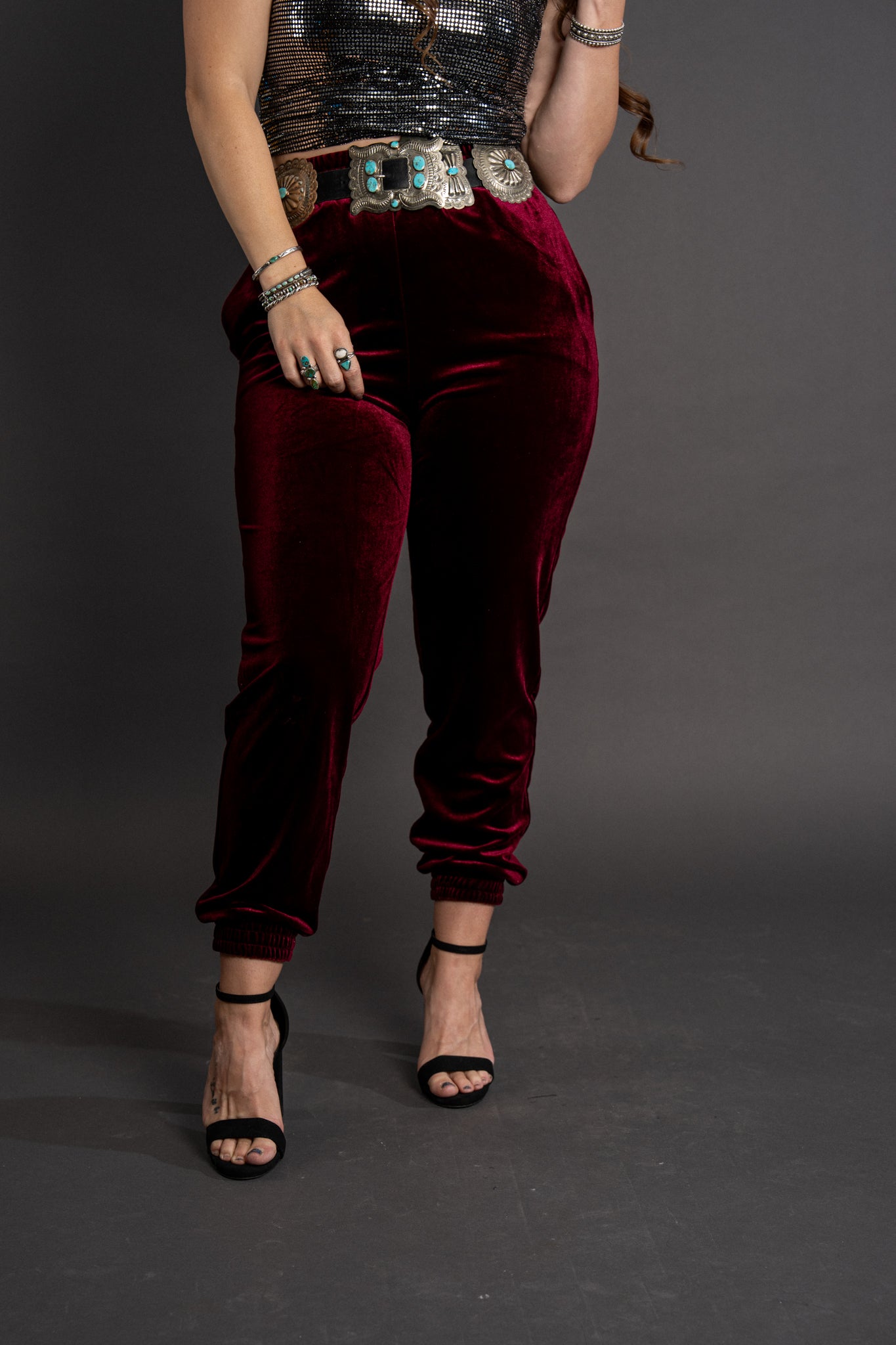 Victoria Velvet Joggers - Burgundy