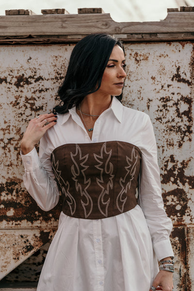 Cowgirl Stitched Corset Top - Brown