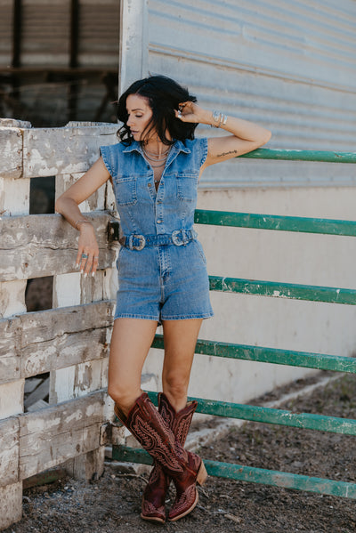 Denim Darlene Buckle Romper