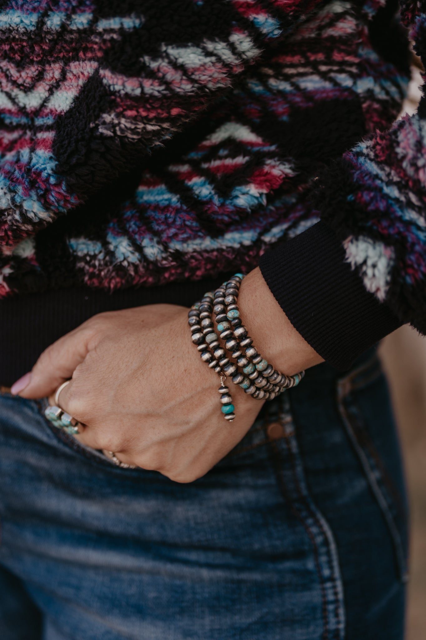 Sundown Navajo Pearl Wrap Bracelet - Turquoise