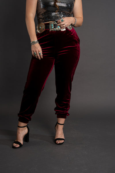 Victoria Velvet Joggers - Burgundy