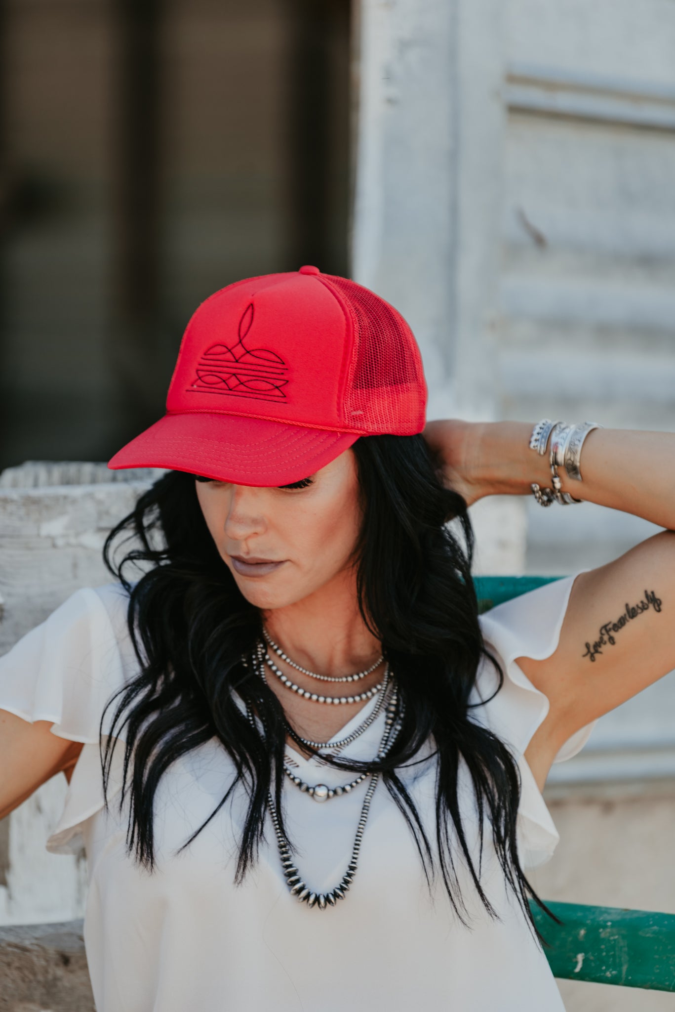 Boot Stitch Trucker Hat - Red/Black