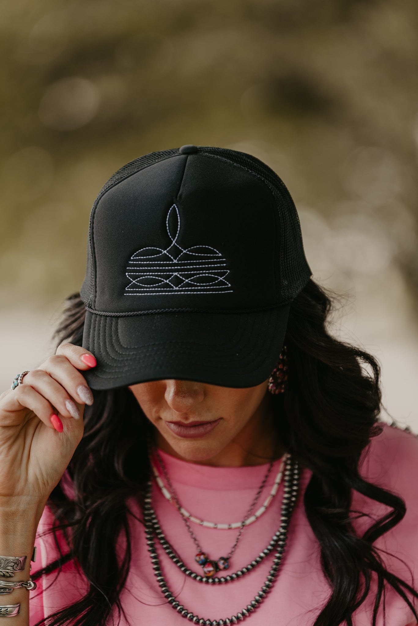 Boot Stitch Trucker Hat - Black/White