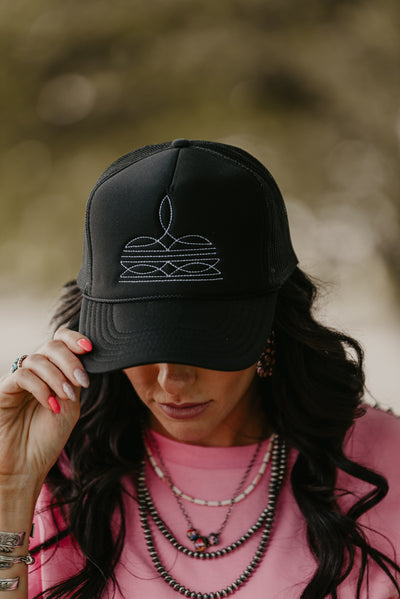 Boot Stitch Trucker Hat - Black/White