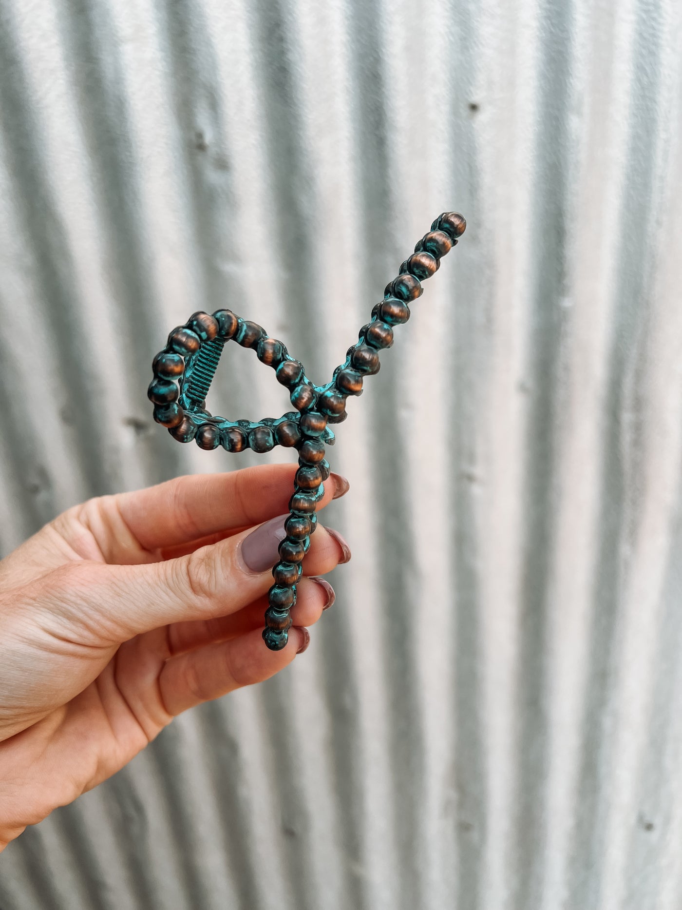 Navajo Pearl Claw Clip - Patina Copper