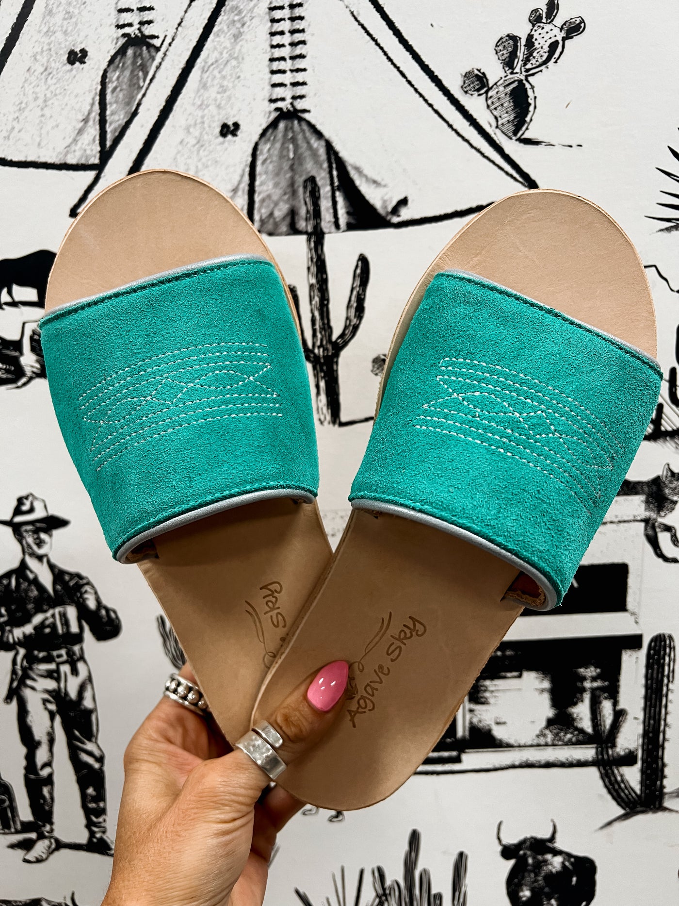 Nadia Slides - Turquoise Suede & Silver