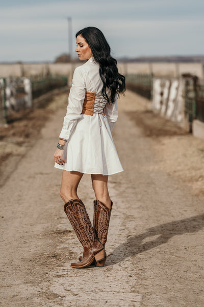 Cowgirl Stitched Corset Top - Tan